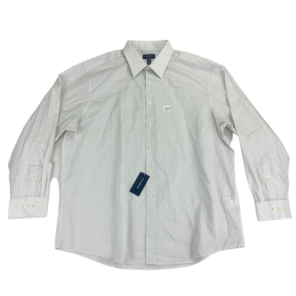 Club Room Mens Regular Fit Check Dress Shirt White Gray XL 17-17.5 - Picture 1 of 4